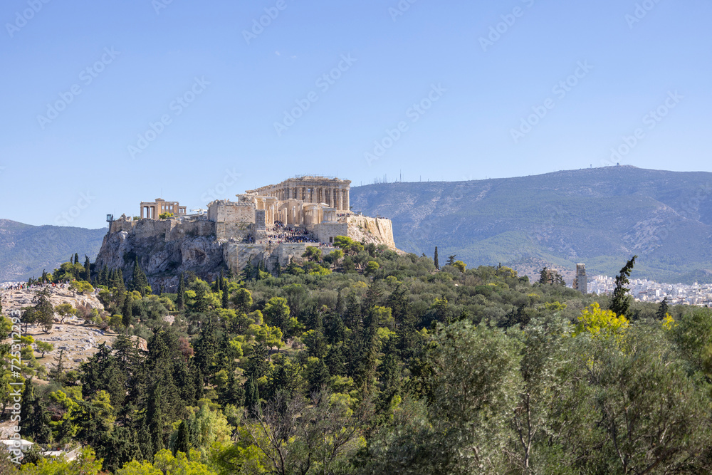 View of the Acropolis of Athens from Muse Hill, Athens, Greece