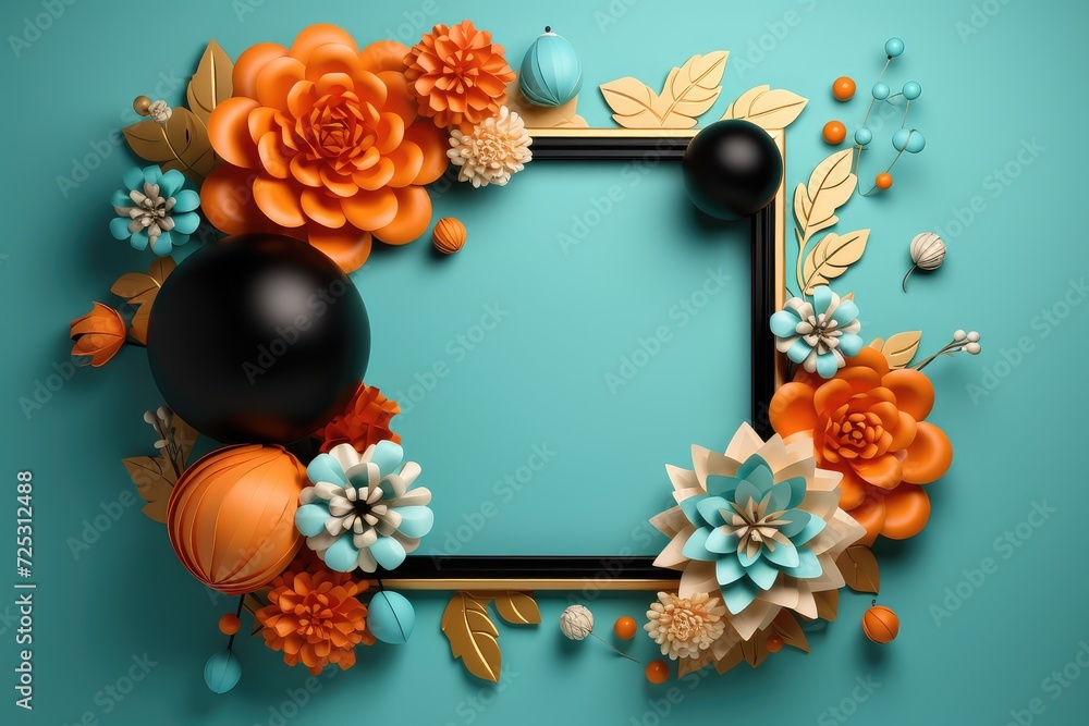 3d render of floral frame with over blue background 3d render of floral frame with over blue background