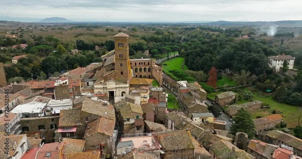 Aerial view cityscape Sutri Italy. Landscape of the ancient architecture of the old city with cobblestone streets. High quality 4k footage Aerial view cityscape Sutri Italy. Landscape of the ancient architecture of the old city with cobblestone streets. High quality 4k footage