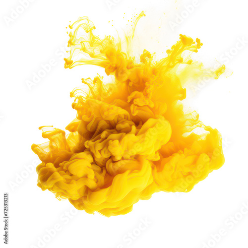 A yellow smoke explosion isolated on transparent png. 