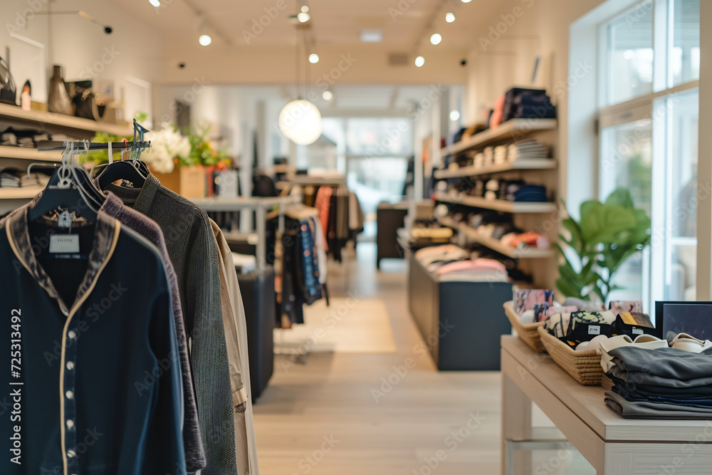 interior of a trendy fashion store with modern decor organized displays