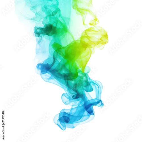 Abstract green, blue and yellow colors, smoke cloud on transparent png. 