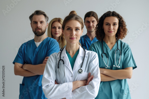 Smile, portrait and hospital doctors, people or surgeon team for healthcare, help services or medical collaboration. Medicine health professional, clinic group solidarity or staff nurses for medicare