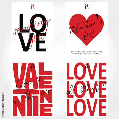 Valentine's day lettering card collection. Cute love sale flyer template, poster, label, ad, copy space, cover, banner design set. Modern typography art background. Trendy style. Vector illustration.