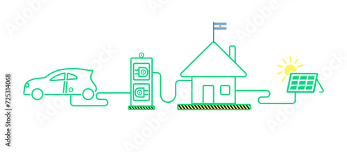 Solar energy for international homes and cars on white background.