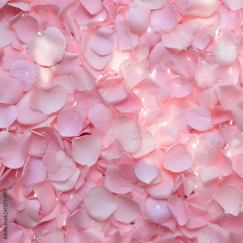 Background of light pink rose petals. View from above. Sunlight on rose petals.Romantic atmosphere