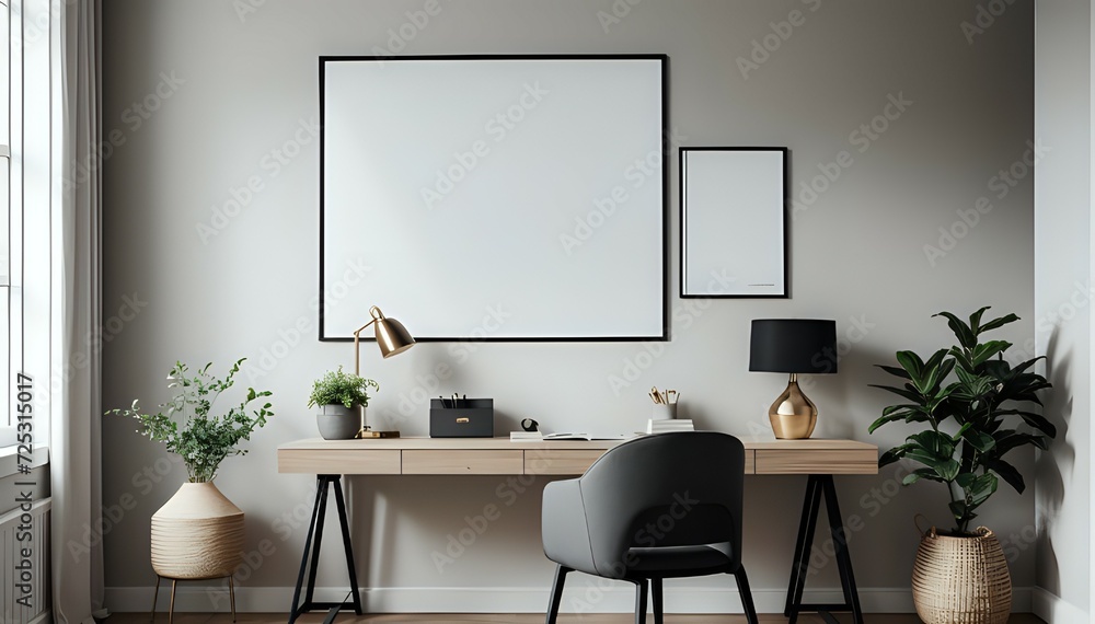 Blank horizontal poster frame mock up in scandinavian style living room interior, modern living room interior background, beige sofa and pampas grass, 3d rendering Blank horizontal poster frame mock up in scandinavian style living room interior, modern living room interior background, beige sofa and pampas grass, 3d rendering