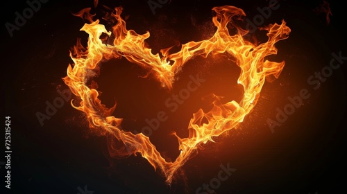 Fire in form of heart. Fire flame on black background