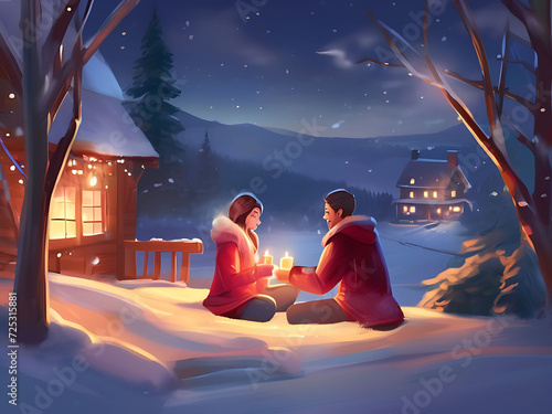 Illustrate a heartening Valentine's Day moment in a cozy setting photo