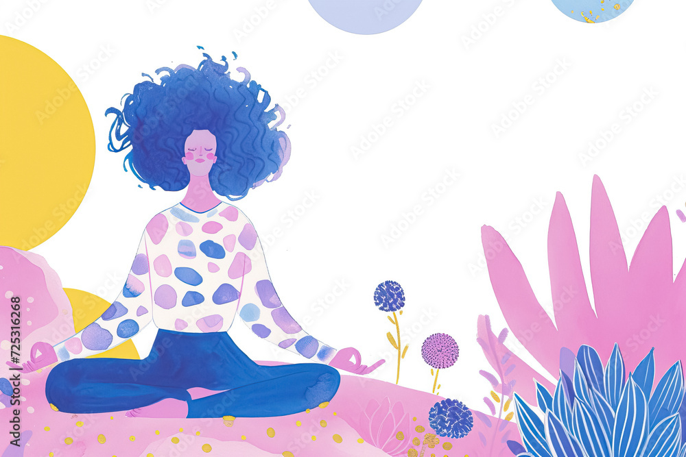Happy Yoga Girl Illustration - Artistic Representation of Joyful and Peaceful Yoga Practice, Perfect for Wellness and Fitness Themes, Generated AI