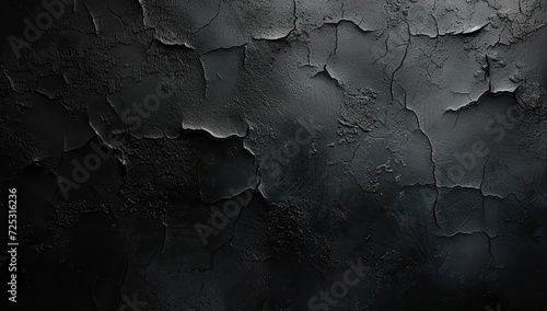 Modern and textured dark background featuring rough grunge surface with abstract pattern on black wall. Design incorporates elements of dirty concrete and stone artistic and vintage wallpaper