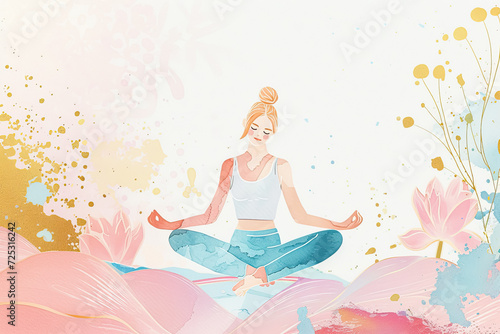 Happy Yoga Girl Illustration - Artistic Representation of Joyful and Peaceful Yoga Practice, Perfect for Wellness and Fitness Themes, Generated AI