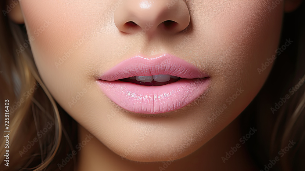 Blushing Beauty: A Captivating Close Up of a Womans Mesmerizing Pink Lipstick Blushing Beauty: A Captivating Close Up of a Womans Mesmerizing Pink Lipstick