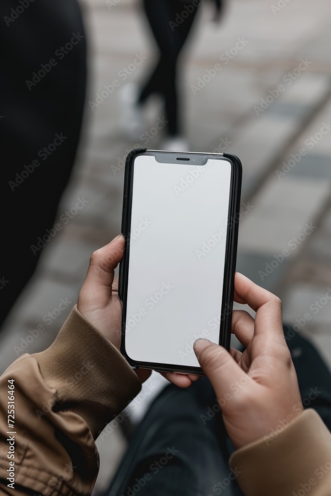 Mockup image of female hands holding smartphone with blank white screen