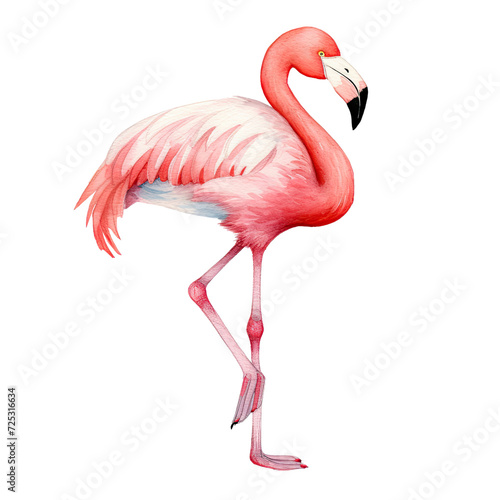 AI-generated watercolor clipart of a Flamingo bird illustration. Isolated elements on a white background.