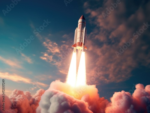 A rocket is taking off into the sky. Generative AI.