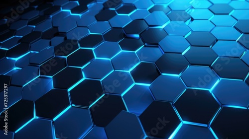 Hexagonal background with glowing blue lights. Generative AI.