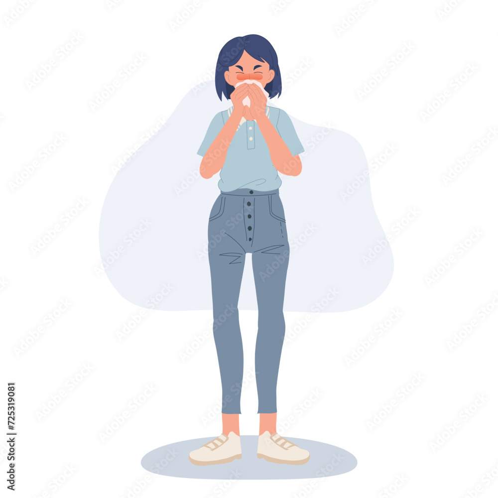 healthcare concept. woman with allergy and running nose. healthcare concept. woman with allergy and running nose.
