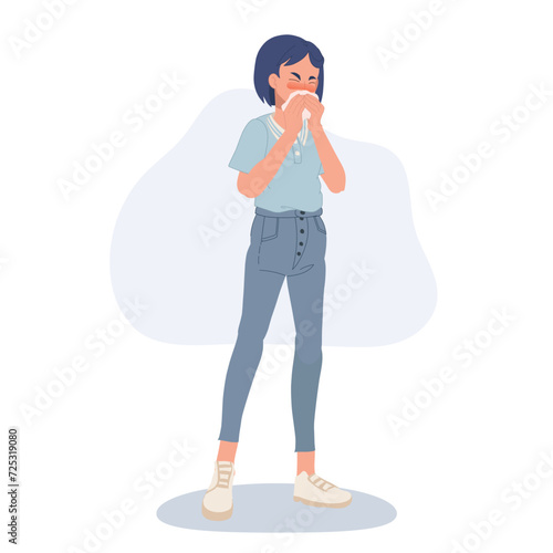 healthcare concept. woman with allergy and running nose.