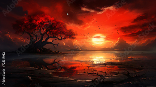 Stunning red sunset. © khan