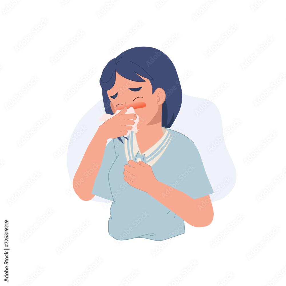 Healthcare Concept. Woman Suffering from Flu Symptoms, Holding Tissue Paper Healthcare Concept. Woman Suffering from Flu Symptoms, Holding Tissue Paper