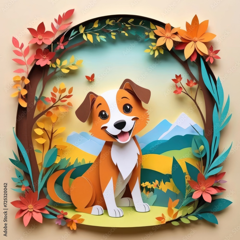 paper cut style illustration of dog paper cut style illustration of dog