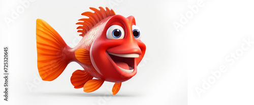 Red fish with a cheerful face 3D on a white background. photo