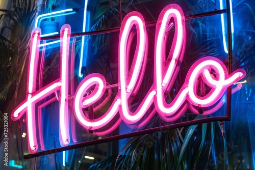 Neon sign saying Hello