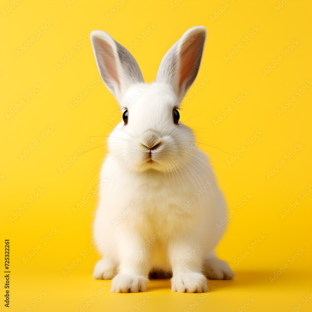 White rabbit on a yellow background White rabbit on a yellow background