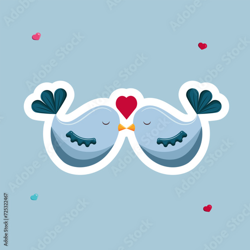 Cute couple of birds in love with a heart