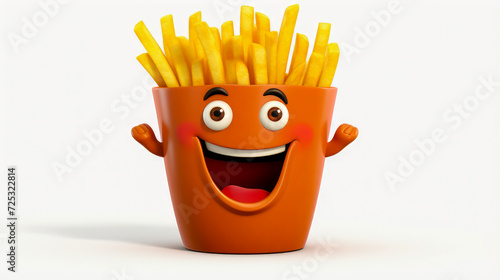French fries with a cheerful face 3D on a white background.