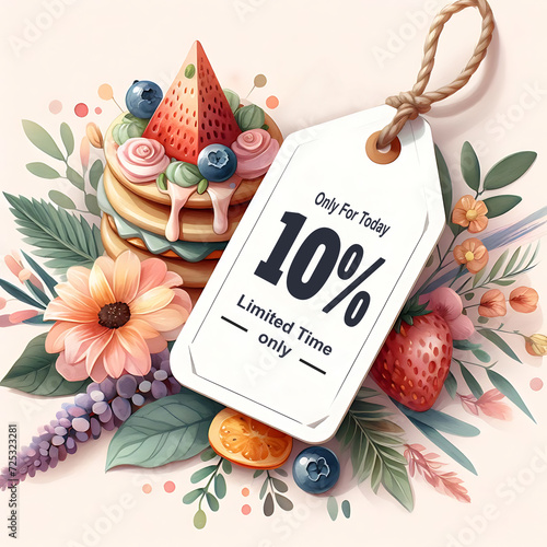 Discount label tag with watercolour background. 20% Discount tag, Generative AI