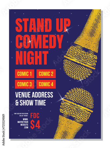 Stand Up Comedy Night live poster for comic or stand up comedy live performance poster or flyer