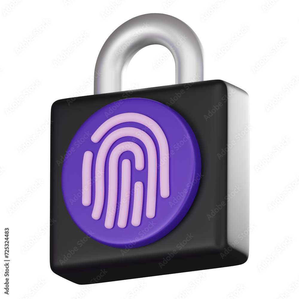 Futuristic Security, 3D Icon of Fingerprint Lock Icon for Digital Access. 3D Render Futuristic Security, 3D Icon of Fingerprint Lock Icon for Digital Access. 3D Render