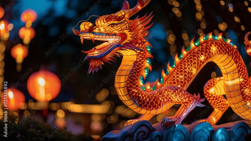 Obraz premium Majestic Dragon Lantern Glowing Amidst Chinese New Year Celebrations