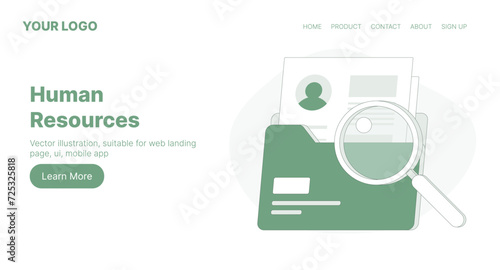 Human Resources. Web Landing Page Design. Flat Cartoon Vector Illustration. Vector illustration, suitable for web landing page, ui, mobile app.