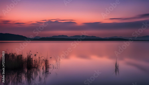 The purple sky with star at the lake after sunset. © Zahid