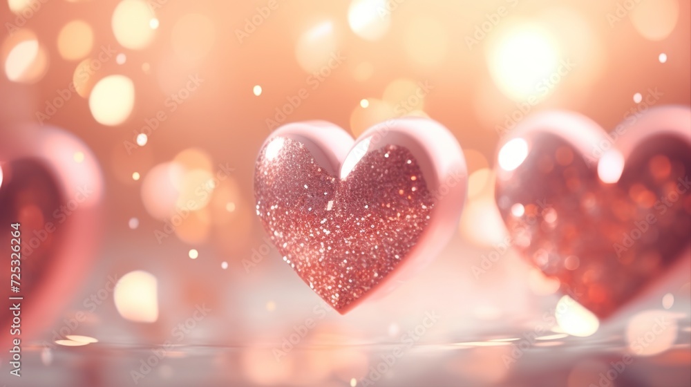 Beautiful hearts with smooth glittering and romantic light on bokeh background. Mother's day, valentine's day, wedding, anniversary and holiday concept backdrop. Generative AI Beautiful hearts with smooth glittering and romantic light on bokeh background. Mother's day, valentine's day, wedding, anniversary and holiday concept backdrop. Generative AI
