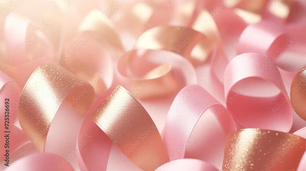 Beautiful soft ribbon with smooth romantic light bokeh background. Created with Generative AI Beautiful soft ribbon with smooth romantic light bokeh background. Created with Generative AI