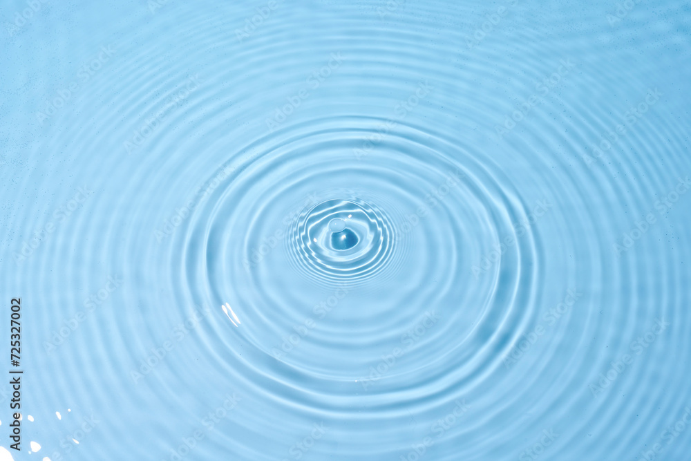 top view sky blue water rings, Close up water droplets, water surface top view sky blue water rings, Close up water droplets, water surface