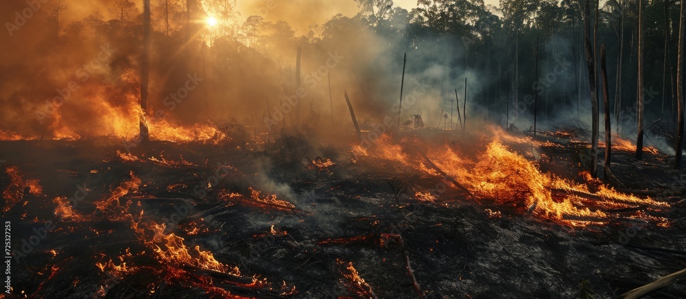 Illegal forest burning activities result in the burning of trees, forests, and wood. Illegal forest burning activities result in the burning of trees, forests, and wood.