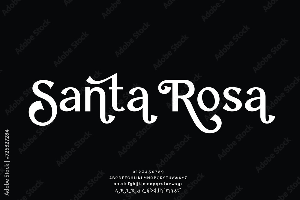 Fototapeta premium Unique decorative sans serif alphabet display font vector with swoosh alternate. Elegant typeface