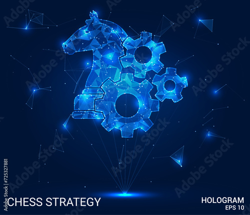 Hologram chess strategy. A chess strategy of polygons, triangles of points and lines. Chess is a low-poly compound structure. Technology concept vector.