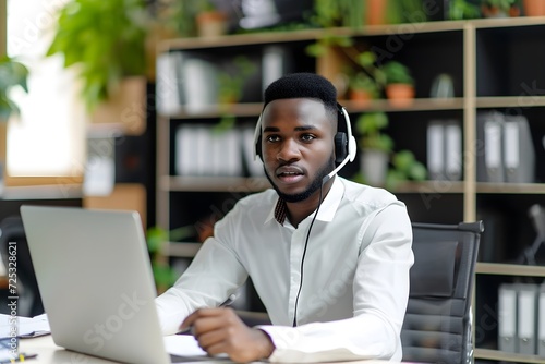 a man wearing headphones is sitting at a desk with a laptop