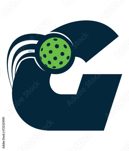 A beautiful flying pickleball logo vector over the letter G. You can use it as club logo, banner design etc.