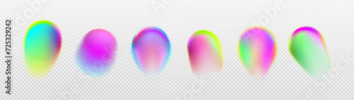 Abstract color gradient spots set isolated on transparent background. Vector realistic illustration of rainbow dots, light refraction effect, holographic blurred circles, vibrant design elements