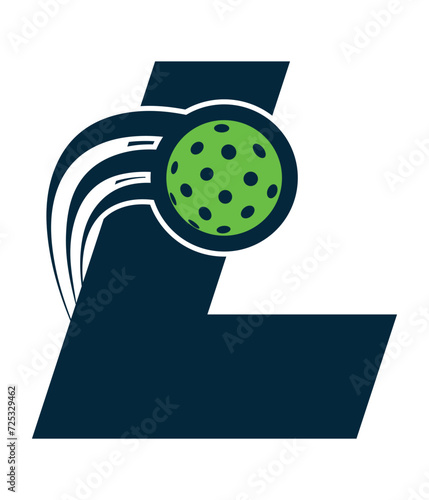 A beautiful flying pickleball logo vector over the letter L. You can use it as club logo, banner design etc.
