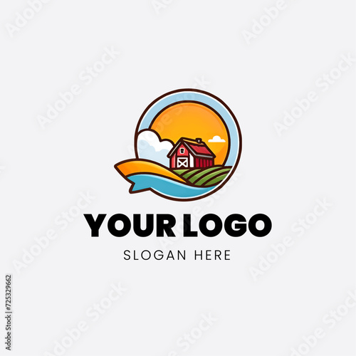 flat logo icon cloudy sunrise farm house