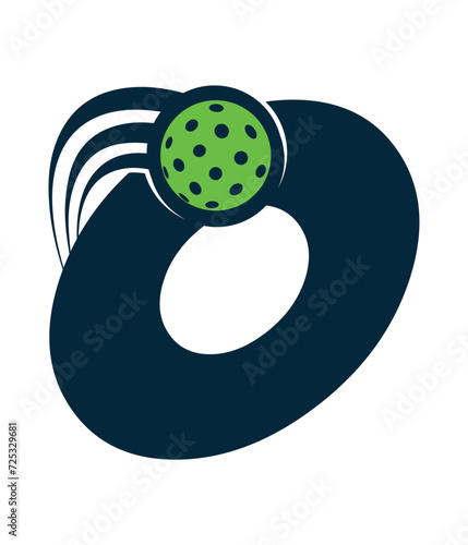 A beautiful flying pickleball logo vector over the letter O. You can use it as club logo, banner design etc.