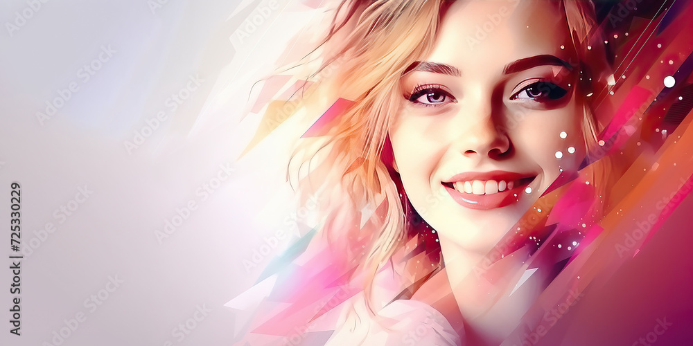 Illustration vector abstract happy smile womon in a pink for international women's day